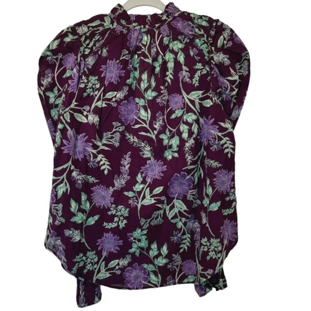 Free People Meant to Be Floral Puff‎ Sleeve Button Up Blouse Top NWT